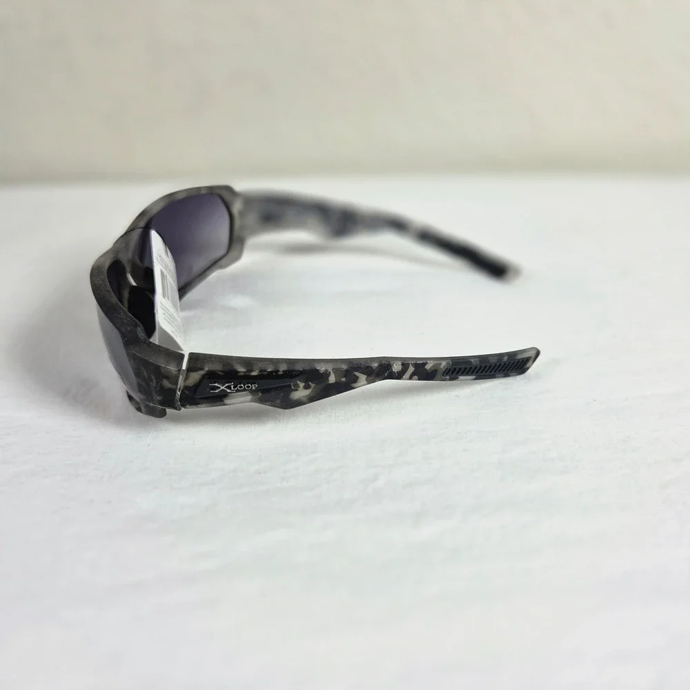 X-Loop Mens Sports Sunglasses Grey Camo Wrap Around UV400 Polycarbonate Lens NEW